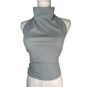 2/$30 ZARA Small Light Sage Green Sleeveless High Neck Top Halter Ruched